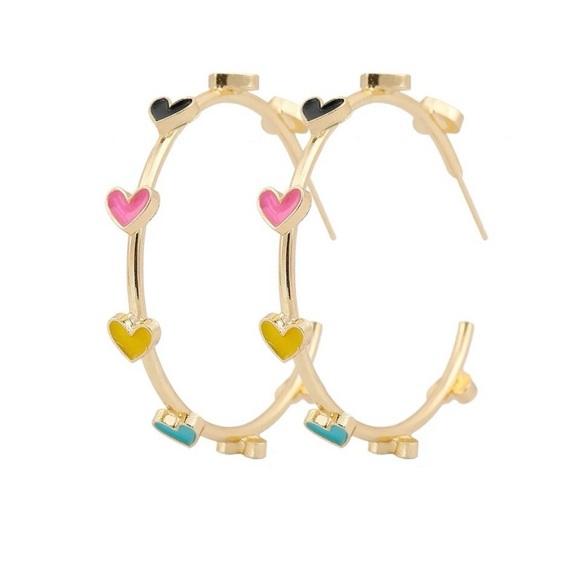 NEW Multi-colored Heart Valentine’s Day Hoop Earrings - Picture 1 of 5